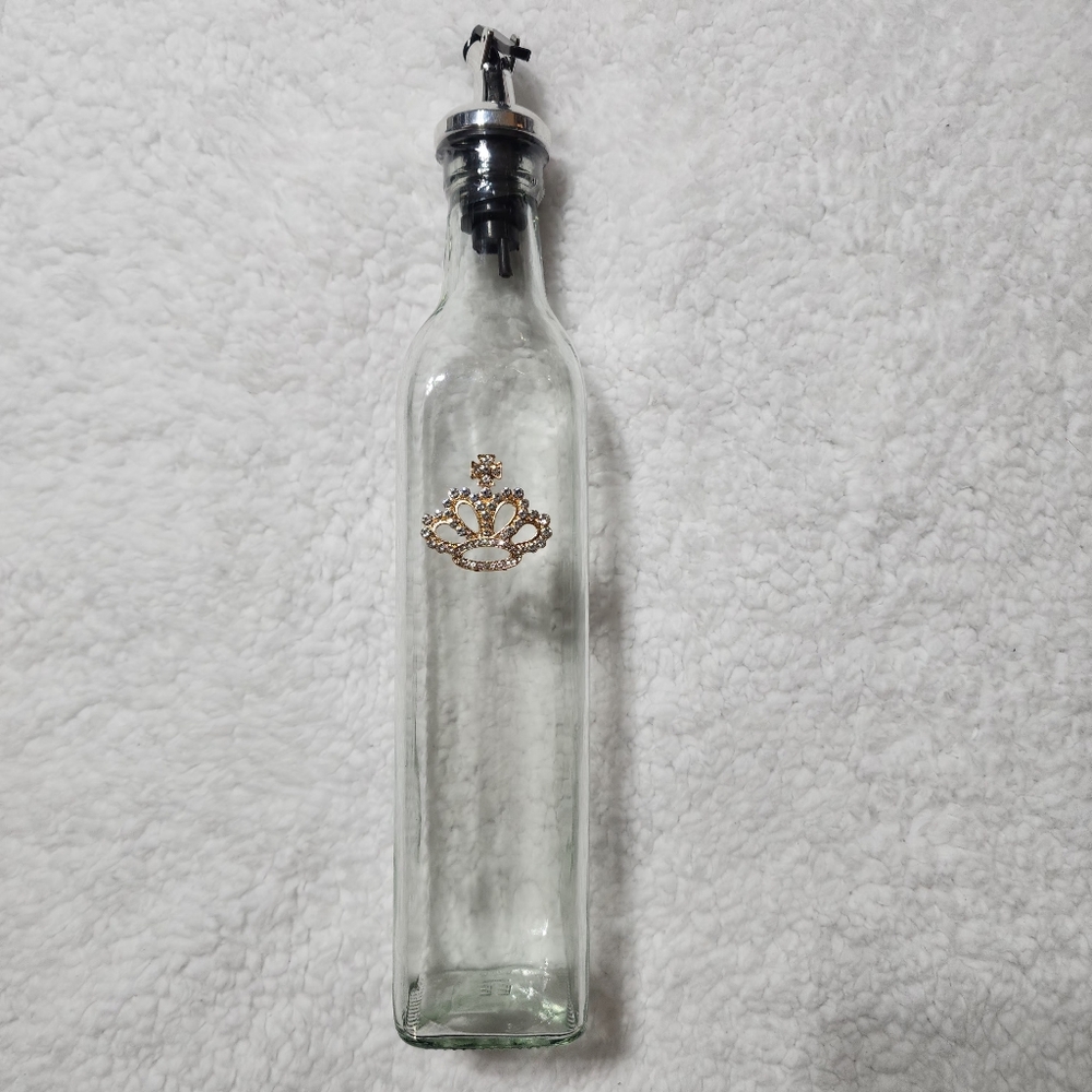 Decorative Glass Oil Dispenser Bottle with Gold Crown Accent